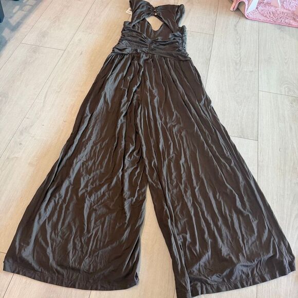 Free people beach brown ruched wide-leg jumpsuit size M - Picture 8 of 12